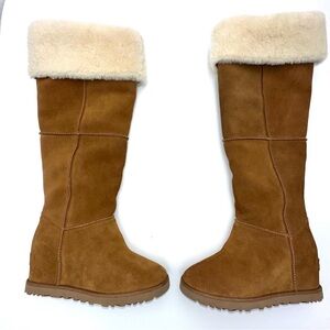 Ugg woman’s 6 Femme Over The knee Chestnut Suede leather Fur wedge otk boots